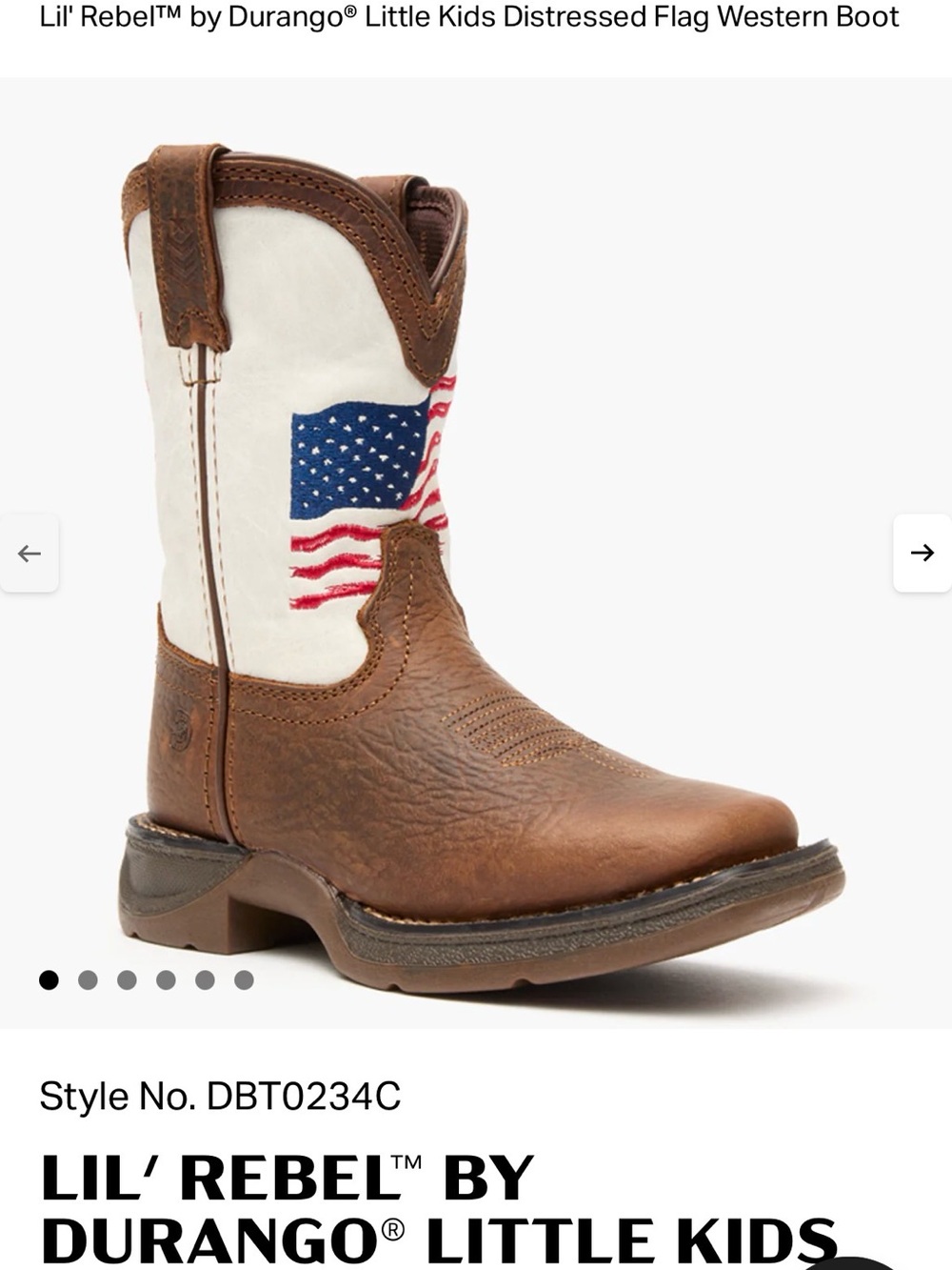 Durango Kids Western Boots in White & Brown with Flag Accent